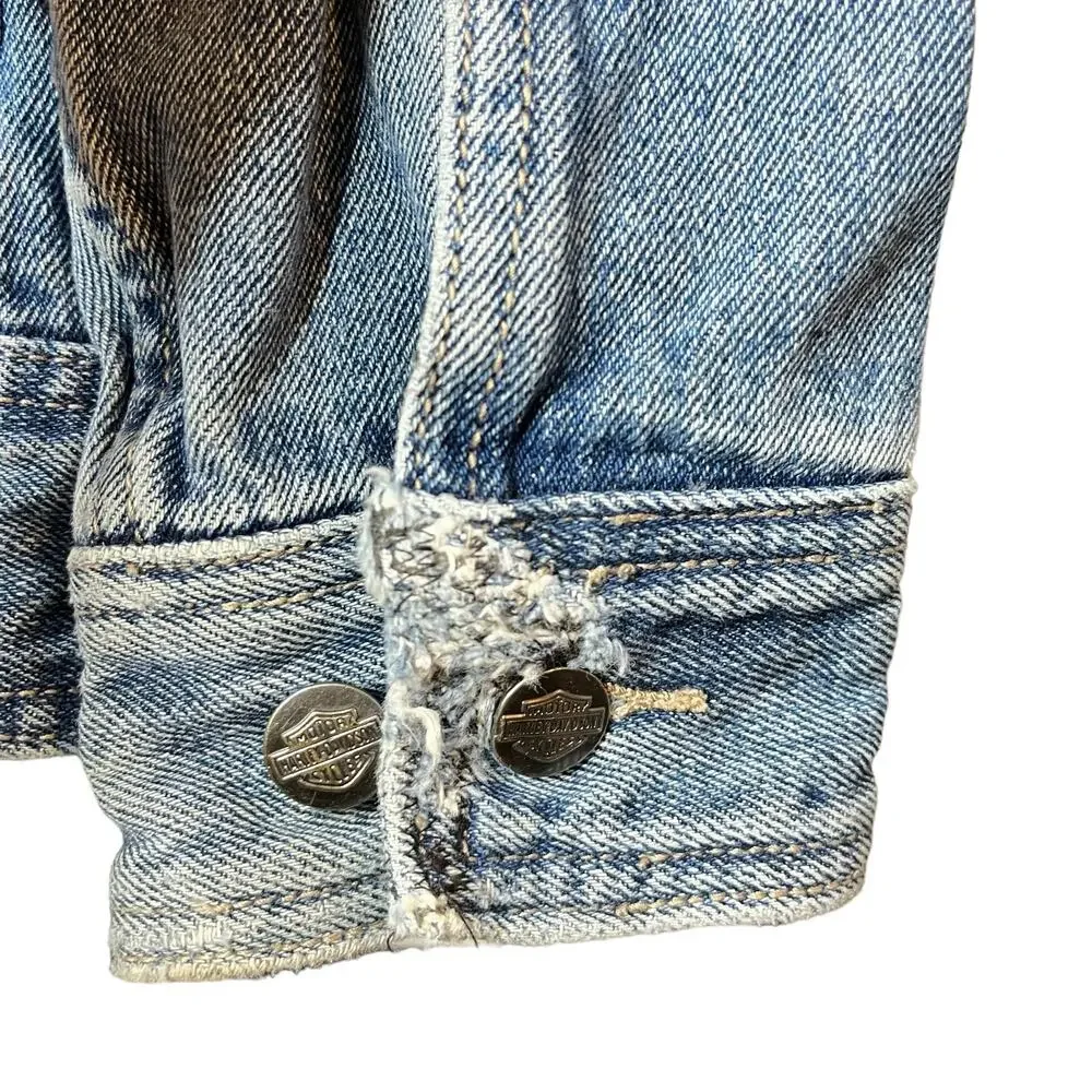 Vintage Harley Davidson Motorcycle Big Logo Denim Jacket Size M